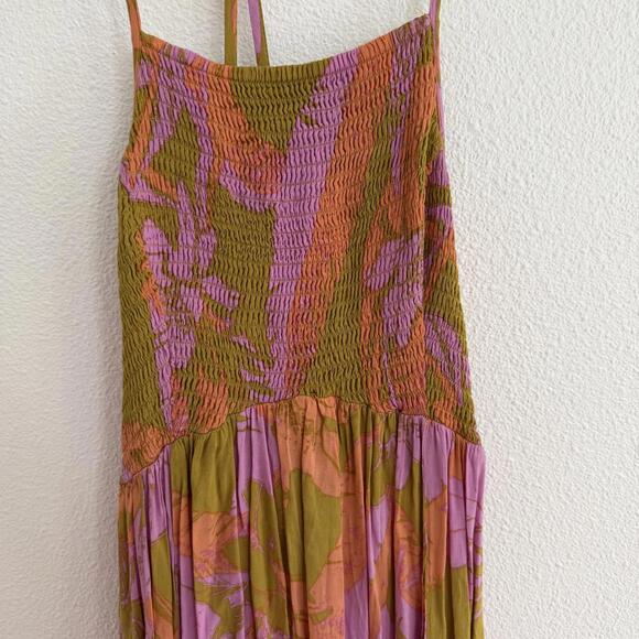 Free People Heat Wave Maxi Dress Sz XS Floral Boho Beach Purple Green - Picture 3 of 5
